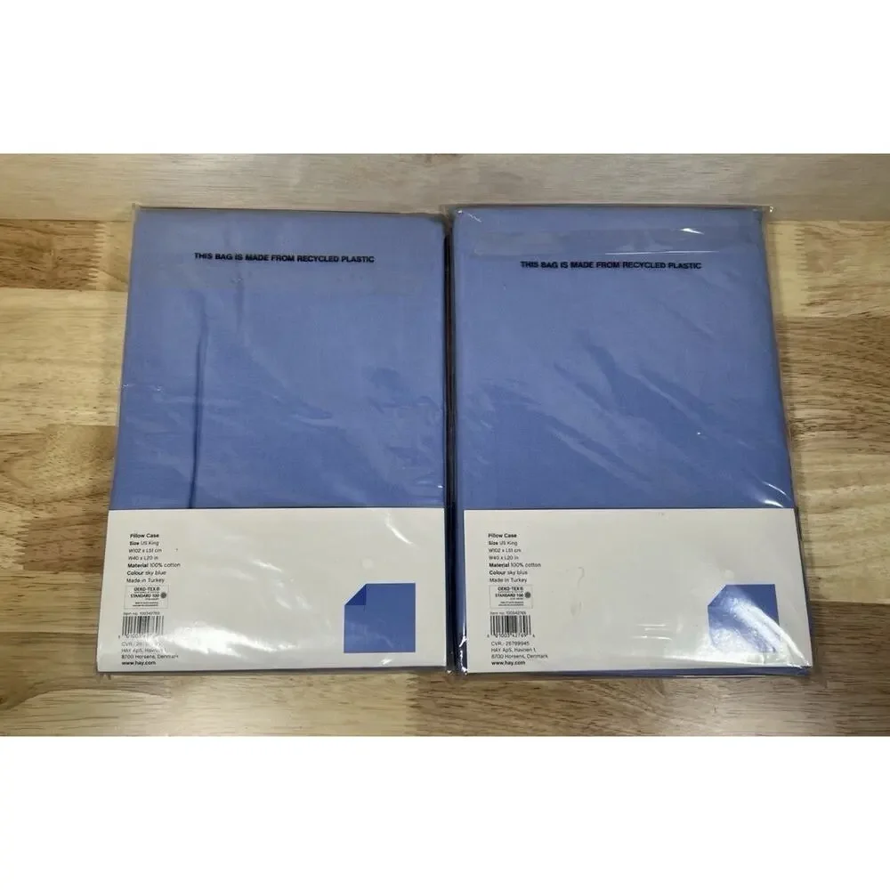 HAY Lot Of 2 DUO Pillow Cases King 100% Cotton Sky Blue Made in Turkey NEW
